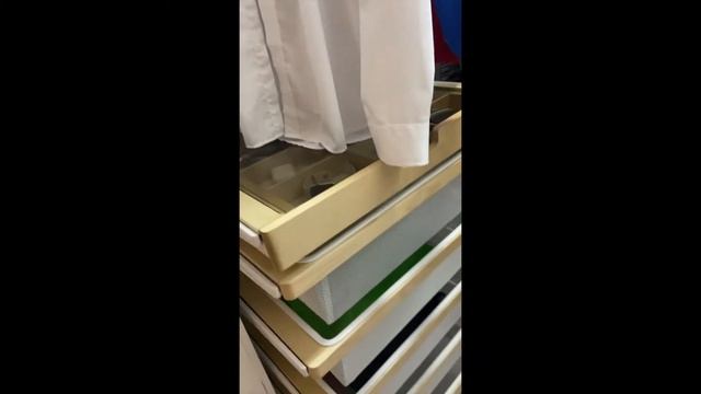 Маленькая Г-образная гардеробная с элементами декора