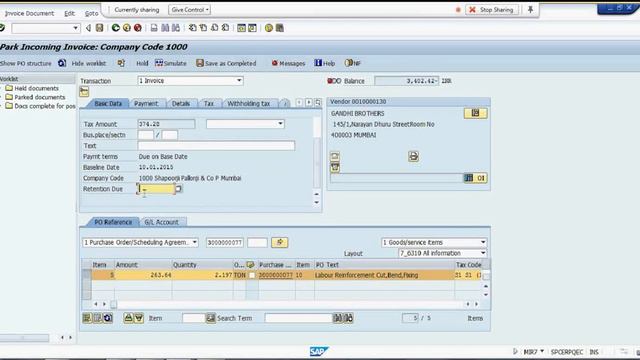 SAP Tutorial | SC Bill OR Invoice Parking | T-code: MIR7