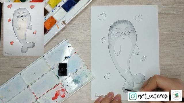 Как нарисовать МОРСКОГО КОТИКА. Морской котик акварелью. Уроки рисования. #рисуемсдетьми