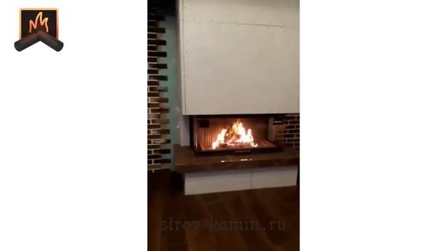 Установка трехстороннего камина АСТОВ ПЗС 10057 через балкон в двусветной гостиной коттеджа