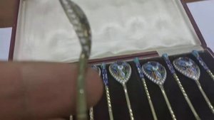 Серебряные ложки. 84 проба. Эмаль. Царские