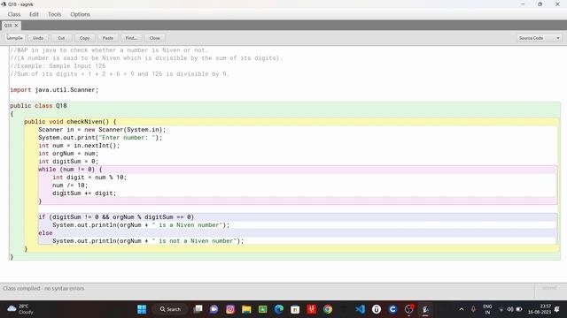 COMPUTER | Problem 18 | Niven Number in Java | Class 10 ICSE