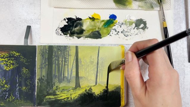 Illuminated Forest Gouache Landscape Painting Tutorial смотреть онлайн