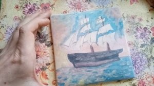 Роспись керамической плитки "Парусник"