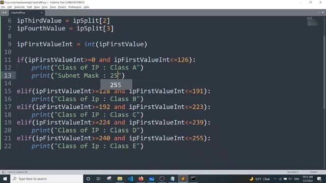 Python Script to automate the network address, broadcast Address, no of host in classful addressing