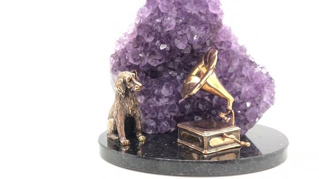 #mineral_premium Bronze figures of the dog and Gramophone with agate geode amethyst смотреть онлайн