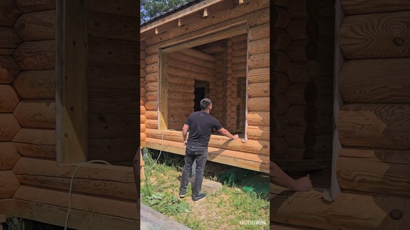 ЗАМЕР ОГРОМНЫХ ОКОН В ДОМЕ ИЗ БРЕВНА #goodwin #деревянныеокна