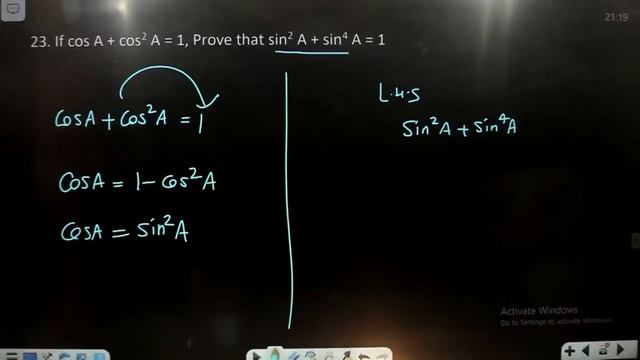 23. If cos A + cos2 A = 1, Prove that sin2 A + sin4 A = 1 смотреть онлайн