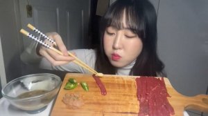 육사시미, 해삼내장, 명란젓 먹방 Raw Beef, Sea cucumber intestines, Salted pollack roe Mukbang Eating Sounds ASMR