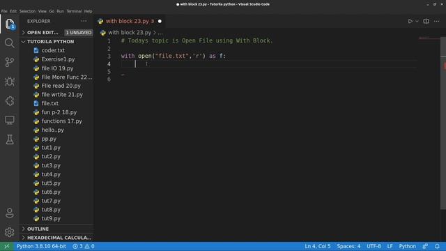 Opening File Using With Block || Python Free tutorial #23 || Death Code