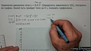 002-017 Уравнение движения тела x = 0,4 t². Определить зависимость V(t)