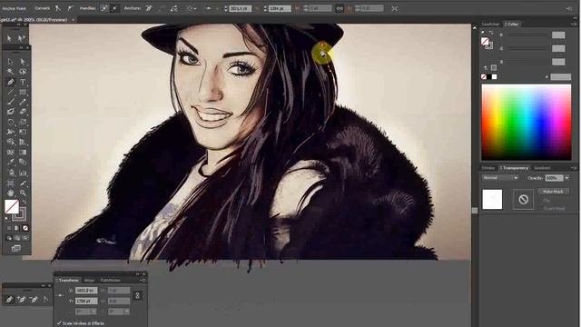 рисуем, девушка в шляпе с помощью планшета Wacom в векторе в программе Illustrator смотреть онлайн