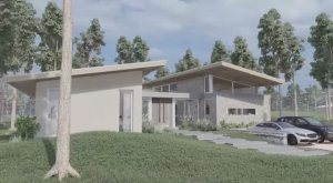 1 этажный коттедж с бассейном, стиль минимализм, флэтхаус (квартира-дом) современная архитектура