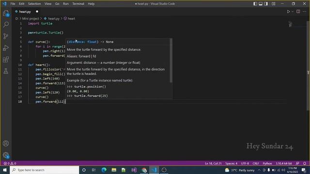 Draw heart using Python | Mini project #3 | Turtle