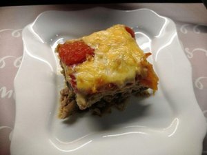 Фарш с шампиньонами и помидорами под сырной корочкой, быстрый ужин когда нет времени готовить