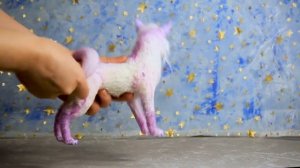 розовый волк игрушка в смешанной технике