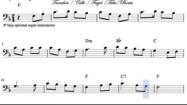 Ya vienen los Reyes Magos Sheet Music for Trombone Tube Euphonium Cello and Bassoon Christmas Carol смотреть онлайн