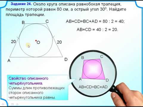 Площадь описанной равнобокой трапеции