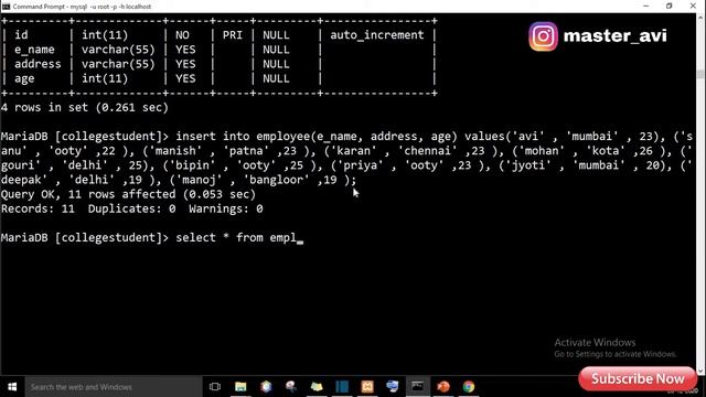 lecture 9 crud operation   create and read data in   table  || SQL & MySQL tutorial in Hindi 2021