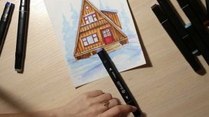 Рисуем зимний пейзаж маркерами