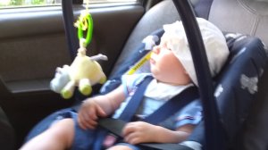 My son Dimka fell asleep in the car.