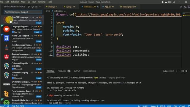 unknown at rule @tailwindcss(unknownatrules) react | SOLVED in Visual Studio Code Editor