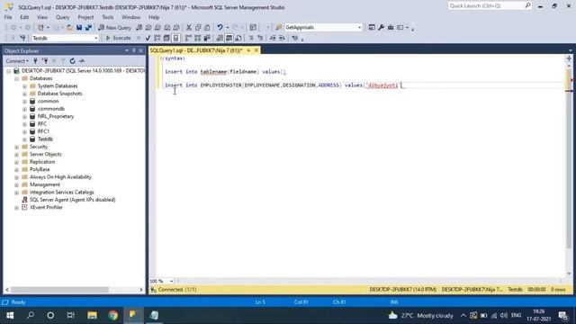 SQL Server Complete Course | SQL Server Tutorial | Insert Query in Microsoft SQL Server | Part 5