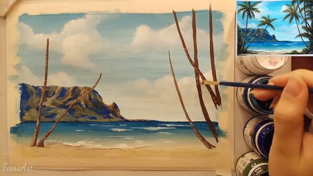 Остров с пальмами гуашью (eng sub) Drawing island with palm trees смотреть онлайн