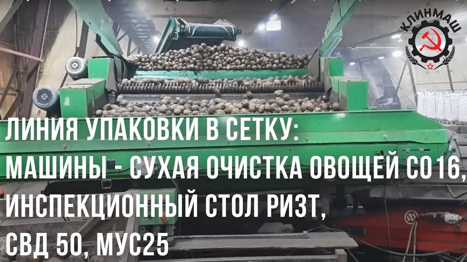 Линия упаковки в сетку- машины - сухая очистка овощей СО16, инспекционный стол РИ3Т, СВД 50, МУС25.