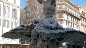 Triton fountain, Piazza Barberini. Rome, Italy - February 18, 2015