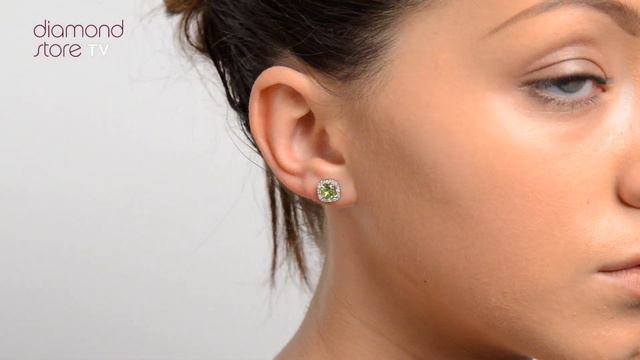 Peridot 8mm And Diamond 9K White Gold Earrings - H4418 смотреть онлайн