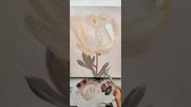 Кремовый пион маслом. Часть 1.