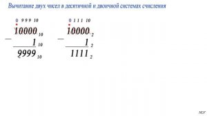 Информатика 8 класс. Вычитание чисел в разных системах счисления основанием 2, 8, 16.
