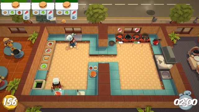 Overcooked stage 1-4 two player co-op.