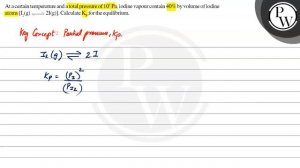 , At a certain temperature and a total pressure of 10^5 Pa, iodine vapour contain 40 % by volume ..