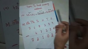 Class V Subject Mathematics Chapter 2 Topic to find missing addend