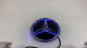 Эмблема звезда на решетку радиатора Mercedes с подсветкой 3D (синий цвет)
