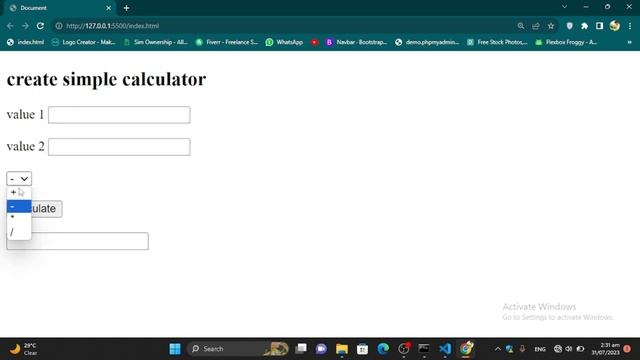 JavaScript Calculate 2 Numbers Form Input Text - Addition, Subtraction, Multiplication, Division