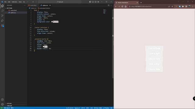 HTML AND CSS INTERACTION: CREATE CLICK TO SCALE,  SPIN,  FADE,  POP, AND  SLIDE BUTTON ANIMATIONS