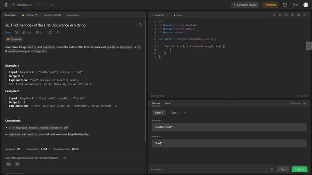 28. Find the Index of the first Occurrence in a string LeetCode Explanation  - EASY - JavaScript