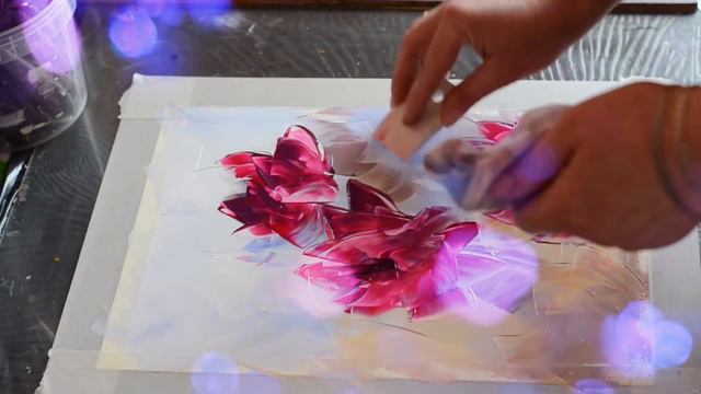Как нарисовать цветы шпателем, картина маслом.