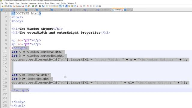 Javascript window properties example