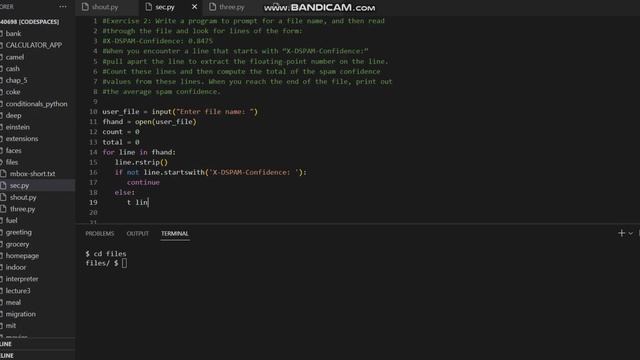 Coursera: Programming for Everybody | Chap 7 files | exercise 7.2 solution | python tutorial | pyfe