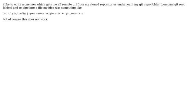Unix & Linux: get all git remote.origin.url from exisiting clones in sub directory смотреть онлайн
