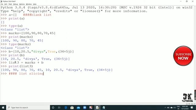 Core data type (LIST) | List slicing | Blank list | Python Tutorial | Introduction to python