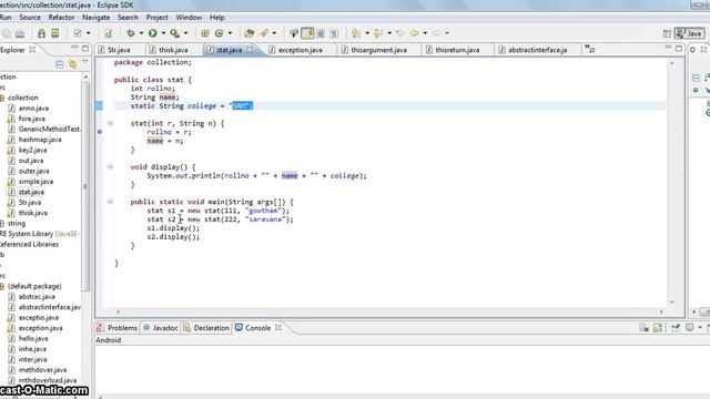 7.Static keyword  in java with Example in Tamil