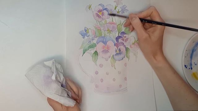 Акварель. Цветы. Анютины глазки. Как нарисовать цветы. Подробный урок. смотреть онлайн