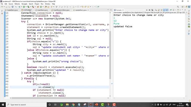 JDBC Tutorial for beginners -  Update/Delete Operations in Oracle database from a java application
