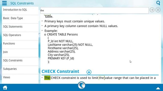 Demo of Learn SQL Programming on Android Tablet