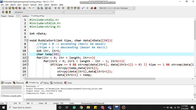 Sorting string using bubble sort, part 2